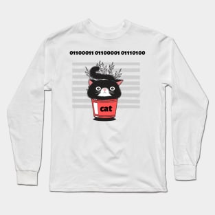 Cat in a pot with a binary cat name Long Sleeve T-Shirt